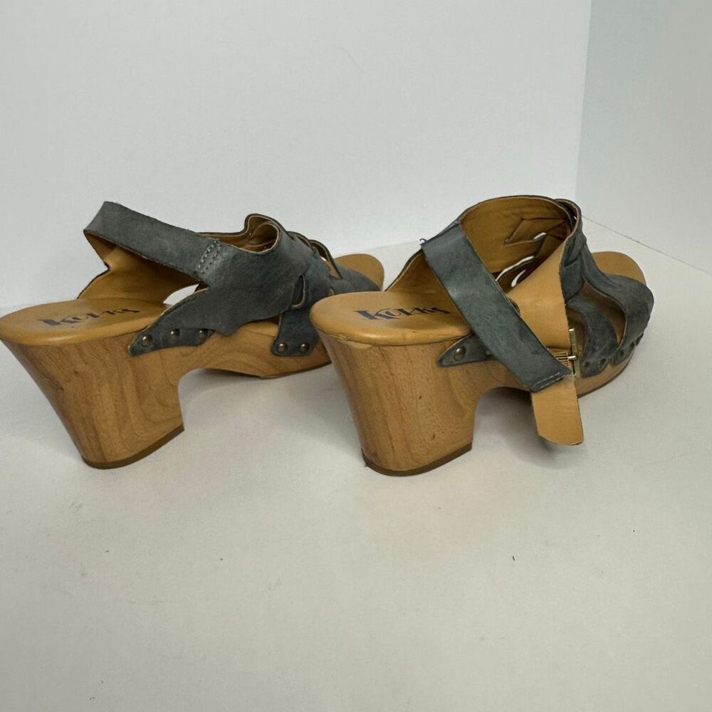Korks Berengo Wood Heel Sandals Blue Leather | Women Size 10 - Picture 11 of 14
